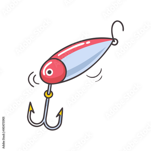 Fishing lure bait tackle hook sport recreation equipment angling predator sharp red and silver