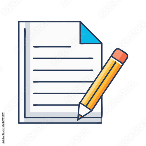 Illustration of paper with lines and pencil for writing notes and document creation process