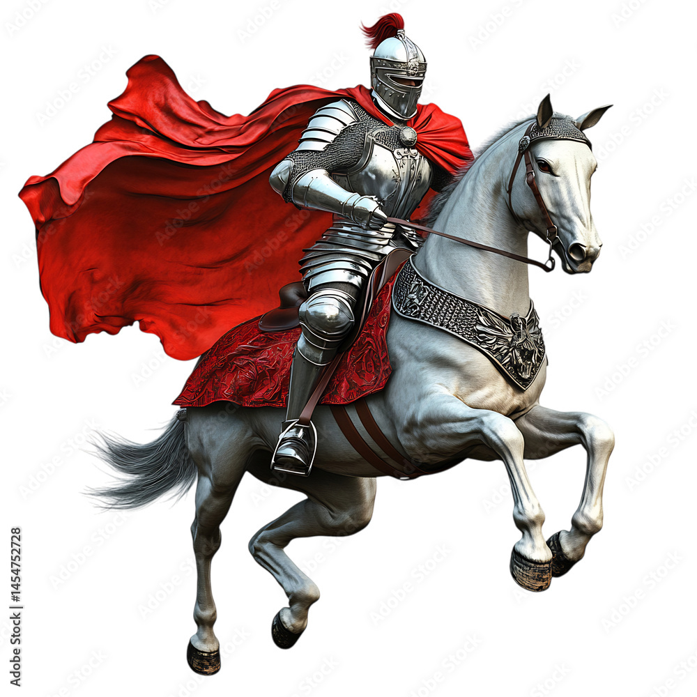 A Cartoon Knight Riding a White Horse Isolated on Transparent Background A Cartoon Knight Riding a White Horse Isolated on Transparent Background