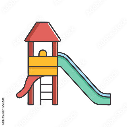 Illustration of a playground slide with ladder and tower for kids recreation area fun