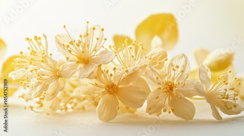 Soft golden hour light highlighting fresh linden flowers against a pure isolated background