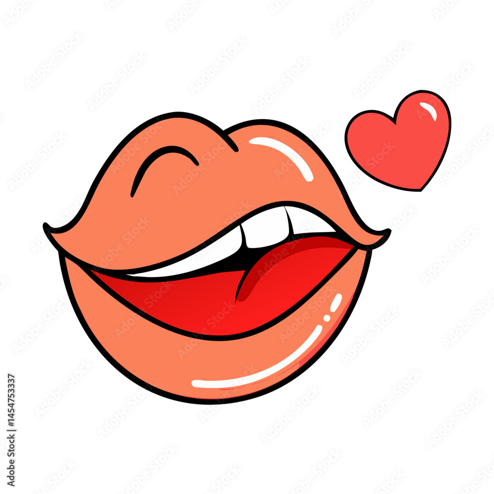 Obraz premium Illustration of sexy lips with heart for valentine's day design and love themed graphic art design