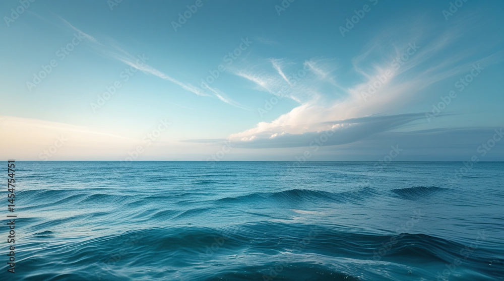 Middle of the sea with huge water and sky view.