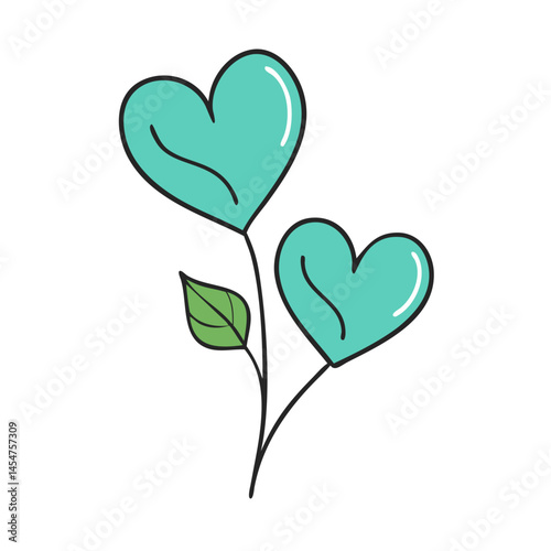 Turquoise heart flower illustration vector graphic design love romance valentine's day heart shape art design