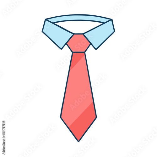 Illustration of a red necktie with a light blue shirt collar for business or formal wear
