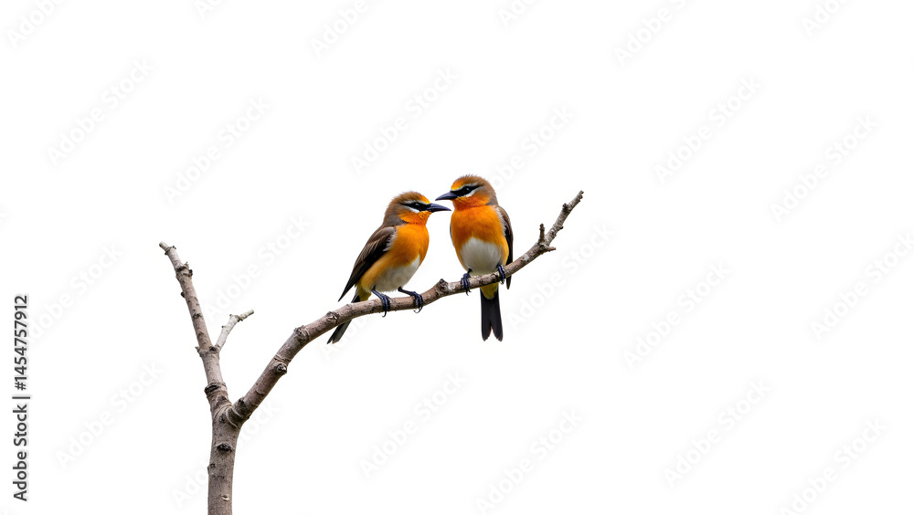 Fototapeta premium Pair of Lovebirds Perched Closely on a Delicate Tree Branch in Watercolor Style