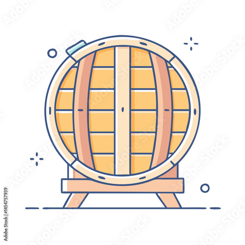 Isolated wooden barrel illustration for wine beer whiskey storage aging and fermentation process