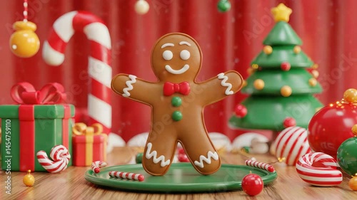 Wallpaper Mural Cheerful gingerbread man with a bow tie dancing on a green plate surrounded by colorful decorations. Torontodigital.ca