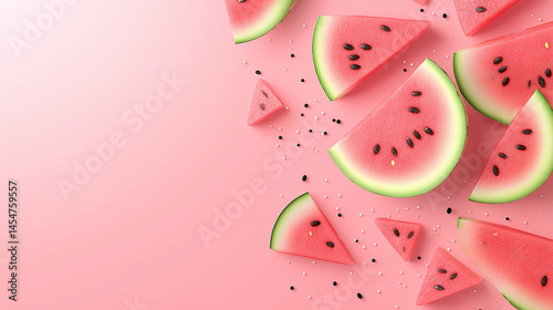 Watermelon Slices Summer Banner - Minimalist Design on Soft Pastel Pink Background