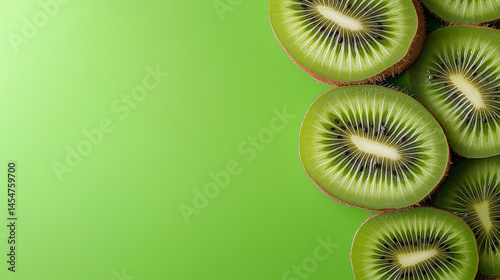 Sliced Kiwi Fruit Summer Banner - Minimalist Design on Fresh Green Background