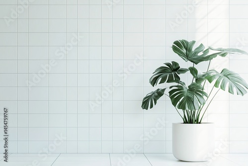 Large house monstera plant in a pot on white background