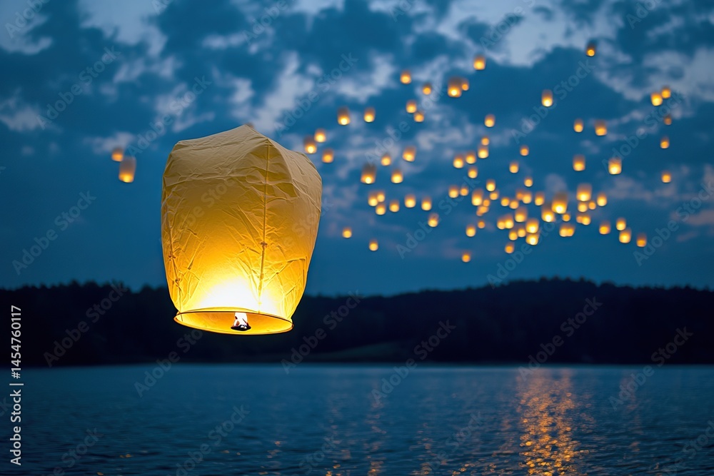 Paper wishes lantern flies into the sky