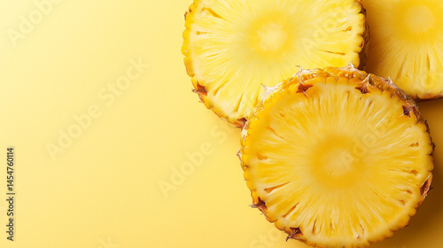 Juicy Pineapple Slices Flat Lay - Minimalist Tropical Design on Light Yellow Background