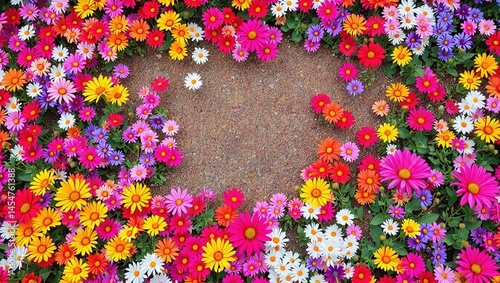 Colorful flower garden with empty space for design inspiration.