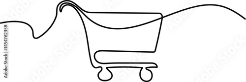 single line drawing of shopping cart. Online shopping in store. Trolley shopping