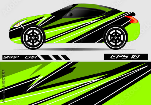 Sleek green and black car wrap design on display