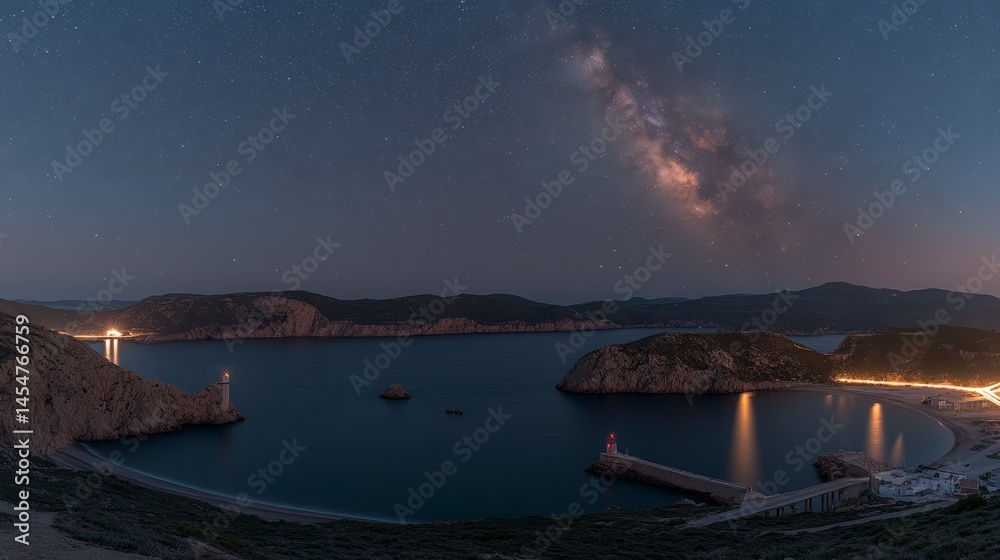 Obraz premium Milky Way Galaxy Over Coastal Island at Night