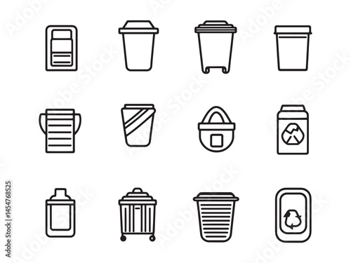 Minimalist garbage can vector design in black and white