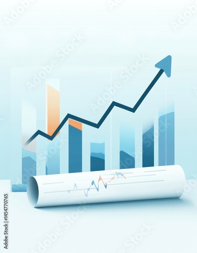 Growth chart, financial report, upward trend, office background, business success