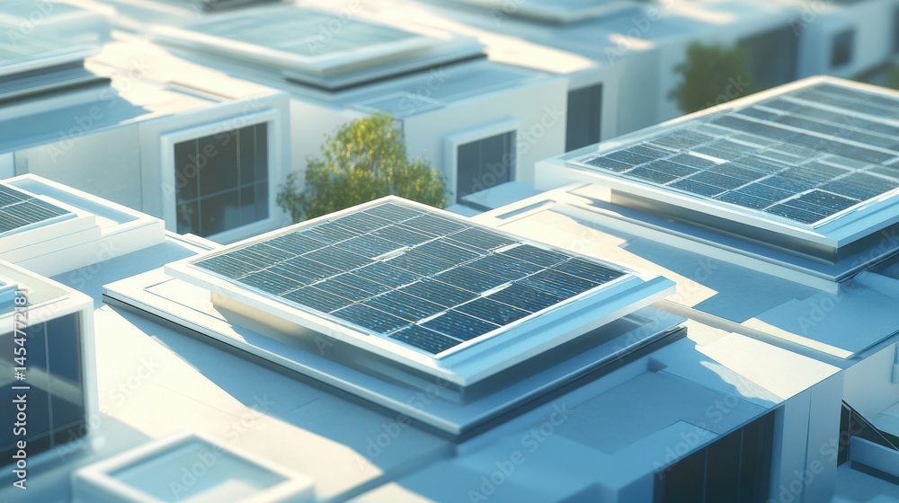 Obraz premium Angled View of Photovoltaic Modules on a Roof