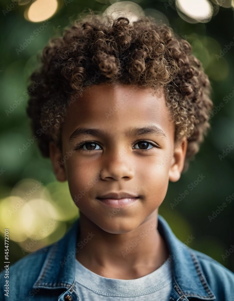 A cheerful boy with fluffy curls stands in a lush garden, sunlight filtering through the leaves. He exudes warmth and joy, dressed casually for a sunny afternoon Generative AI A cheerful boy with fluffy curls stands in a lush garden, sunlight filtering through the leaves. He exudes warmth and joy, dressed casually for a sunny afternoon Generative AI