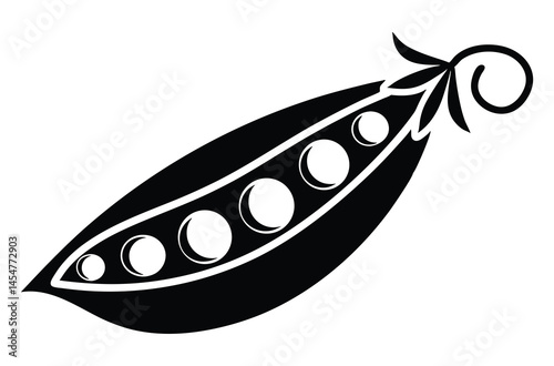 Stylized Pea Pod Icon – Black and White Minimalist Design, Botanical Vegetable Symbol, Fresh Green Peas Vector Illustration