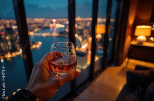 Wallpaper Mural A glass of alcoholic beverage in hand. Whiskey cocktail with ice Torontodigital.ca