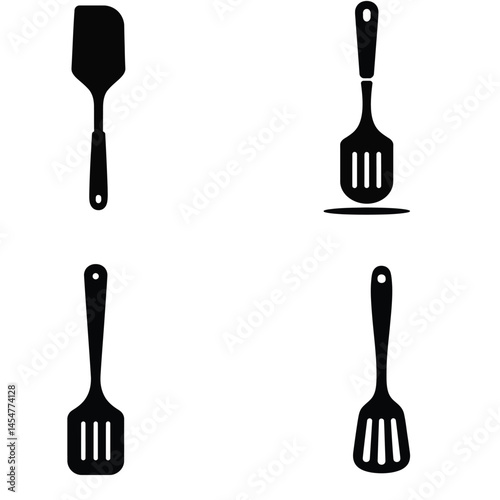 Minimalist black silhouette vector illustration of a spatula kitchen utensil