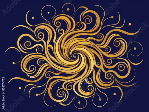 Golden Swirling Abstract Design on a Dark Blue Background