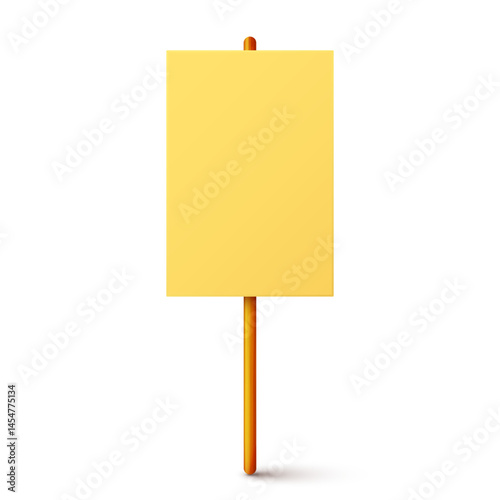 Obraz na płótnie Blank colorful protest sign with wooden holder. Demonstration banner. Strike action cardboard placard mockup. Social advertisement. Vector illustration w salonie