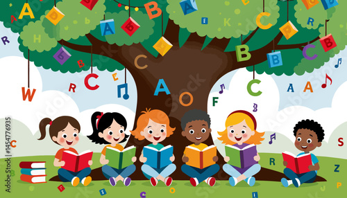 Kids_Reading_Under_Alphabet_Tree_Educational_Illustration_Children_Learning_Together_Literacy_Development_Preschool_Reading_Group_Early_Childhood_Education_Fun_with_Books