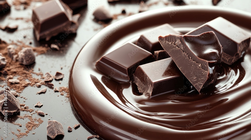 Melted dark chocolate pieces on a dark surface. Melted dark chocolate pieces on a dark surface.