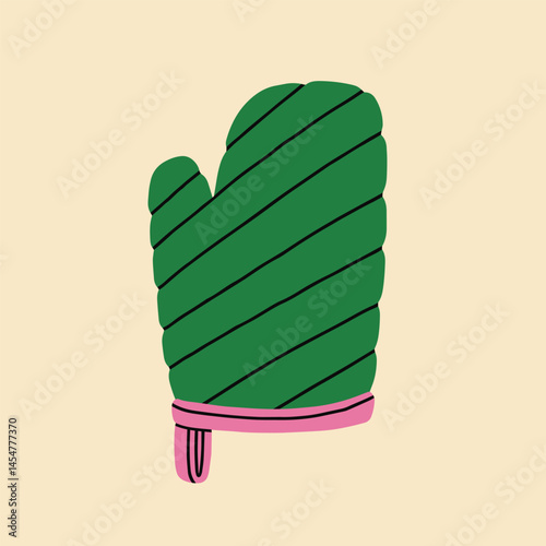 Vector illustration of a potholder glove. Good for use in kitchen-themed designs, cookbook illustrations,  advertising materials, cooking blogs and prints. Quilted fabric.