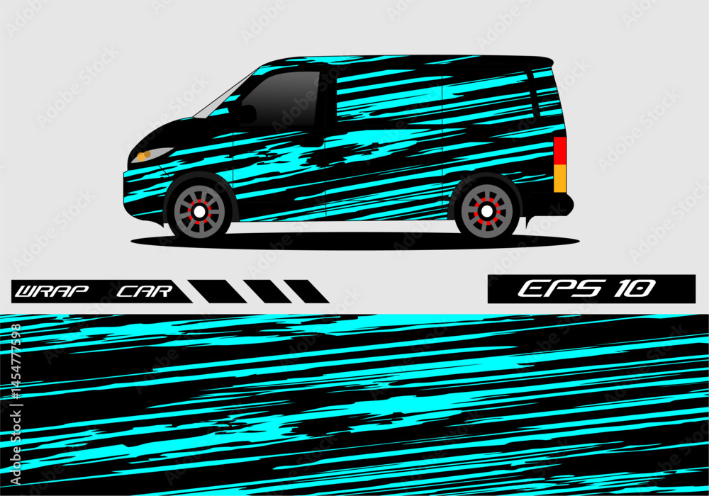 Obraz premium Stylish van wrap design with dynamic blue stripes