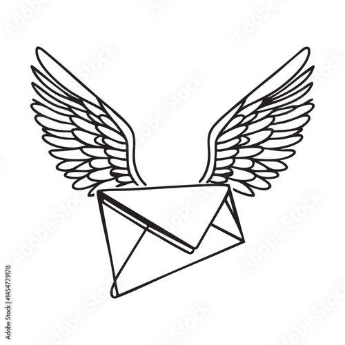 Flying Envelope Illustration with Wings Single Line Art Delivery