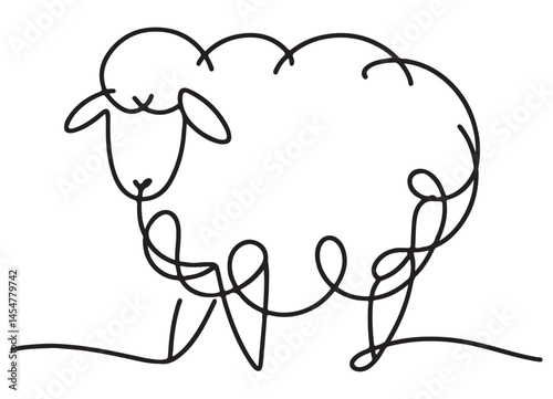 Cute Sheep One Line Drawing Artistic Vector Illustration for Kids