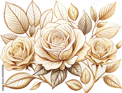 Elegant Golden Roses Bouquet Illustration
