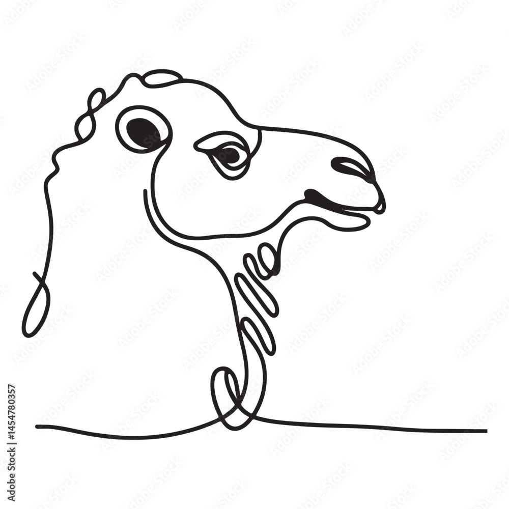 Obraz premium Camel Head Silhouette Minimalist Line Art in Desert Environment