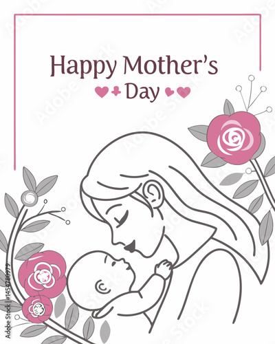 Happy Mothers Day Card Design Featuring Mother and Baby