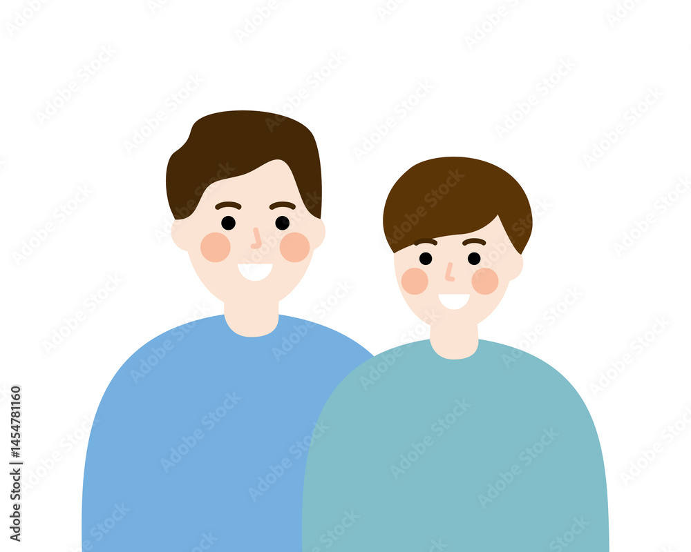 Obraz premium Happy father and son portrait. Family, relationship, love, support concepts. Flat people character vector design isolated illustration. 