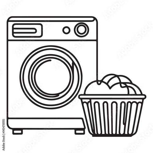 Washing Machine and Laundry Basket One Line Drawing for Laundry Room