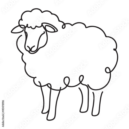 Fluffy Sheep One Line Art Drawing for Nursery or Farmhouse Decoration