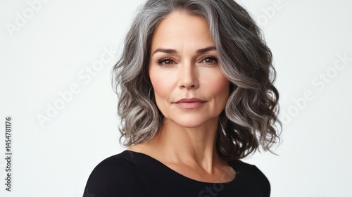beautiful 40-50s mid aged mature woman isolated on white background. skin care beauty