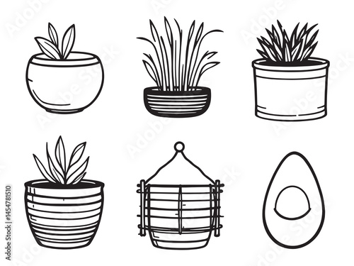Minimalist indoor planter line art vector illustration
