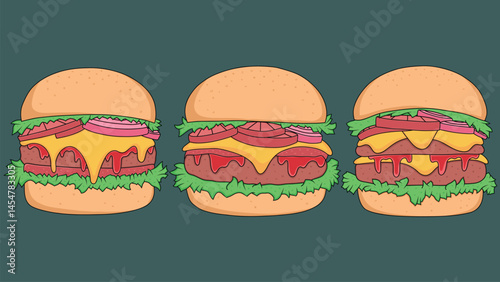 burger collection doodle color vector set volume two