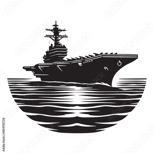 Powerful Aircraft Carrier on Water Silhouette Maritime Naval Force