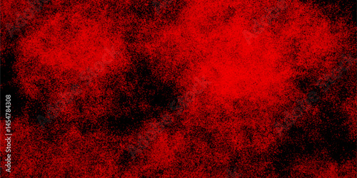 Decorative red panoramic background texture. Old vintage grunge pattern distressed bright red paper illustration. Abstract Red And Black Grunge Texture with smoke. red powder explosion on black.