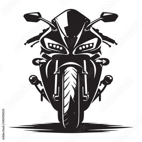 Aggressive Motorcycle Front View Silhouette Race Bike Illustration