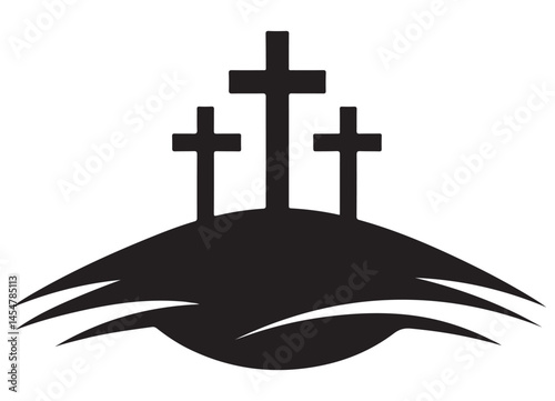 Three Crosses Silhouette Illustration on Calvary Hill for Easter
