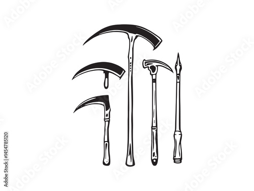 Minimalist Line Art Drawing of Traditional Farming Scythe